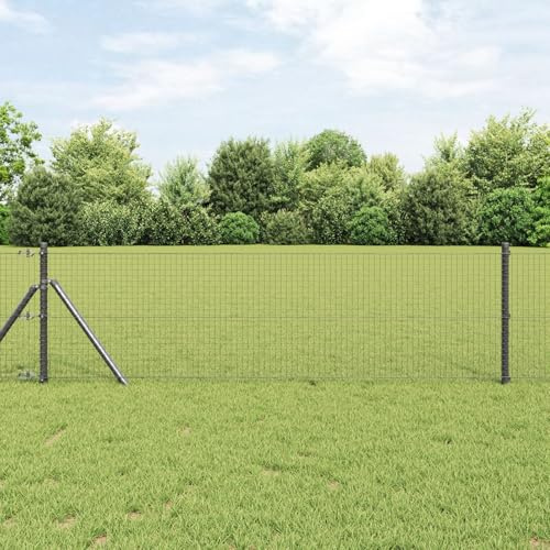 Brokky 3351807 Recinzione in filo saldato con 7 post grigio 0.8x10 m in acciaio Rete Metallica per Recinzioni Zincata Elettrosaldata Rigida - Ideale per Recinzioni da Giardino,Aree Verdi e Spazi Ester