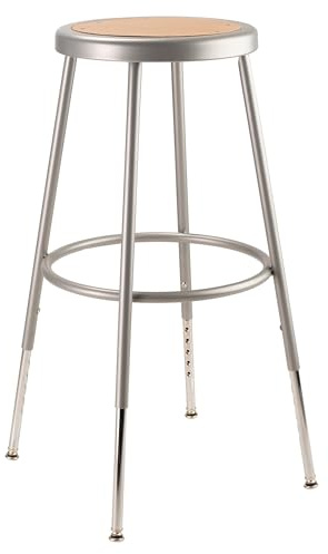 National Public Seating 6224H Steel Stool with Hardboard Seat Adjustable, 25-33, Grey
