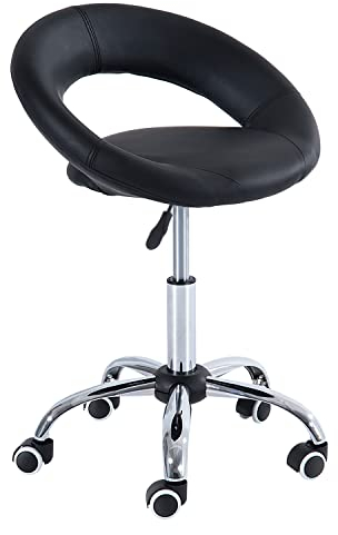HOMCOM Rollhocker Arbeitshocker Drehhocker Bürostuhl höhenverstellbar, PU+Metall, Schwarz, 50 x 54 x (66-78) cm