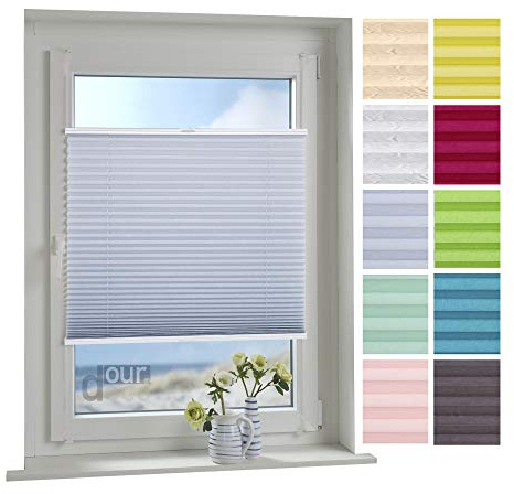 ourdeco® Plissee / 045 x 150 cm (Breite x Höhe) Pastellblau/lichtdurchlässig, Blickdicht/verspannt/zum Klemmen und Montage ohne Bohren