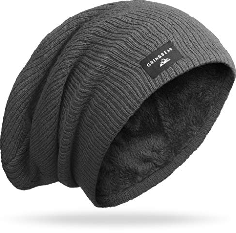 Grin&Bear Long Slouch Beanie Grobstrick Teddyfleece M10 (DE/NL/SE/PL, Alphanumerisch, Einheitsgröße, Anthrazit-M18)