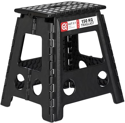 Relaxdays Taburete Plegable, Portátil, Escalón Baño, para Niños o Viajes, Resiste hasta 150 kg, 39 x 39 x 32 cm, Negro