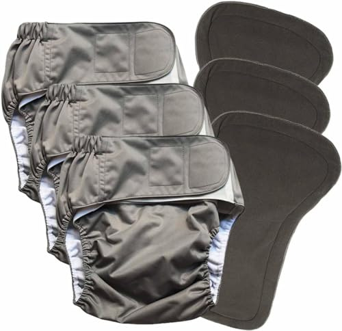 3 Pack Cloth Adult Diapers with Oversized Inserts, TPU Nappies Reusable Washable Incontinence Care Protection Diaper for Men or Women, Elderly, Waist 35.4-47.2In (L)