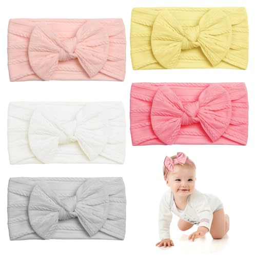 GWAWG 5 PCS Newborn Baby Headbands - Stretchy Soft Bow Headbands for Toddlers