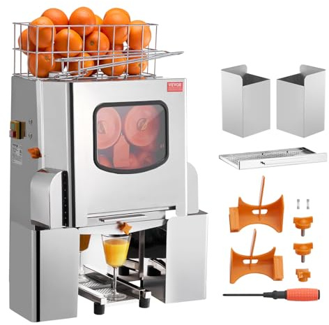 VEVOR Exprimidor de Cítricos Eléctrico Comercial Extractor de Zumo 120 W de Acero Inoxidable con Filtro Extraíble Cubo Recolector de Cáscaras para Naranja, Pomelo, Restaurante, Cafetería, Frutería