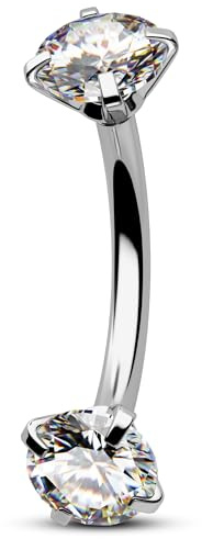 CM Crareesi Mania Piercing per ombelico in acciaio chirurgico 316L, con filettatura interna, doppio zircone trasparente, 14 g, Acciaio inossidabile Zirconia cubica