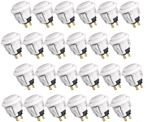 QANBA D-lite original knappar Snap-In Arcade Knappar för DIY för att anpassa kontrollen 24MM/30MM Tryckknapp (Förpackad) (24mm White（EL02) 24 Pcs)