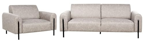 Modern Soffgrupp 3-sits Soffa Fåtölj Klädd tyg Läderutseende Justerbart Ryggstöd Metallben Grå Askim