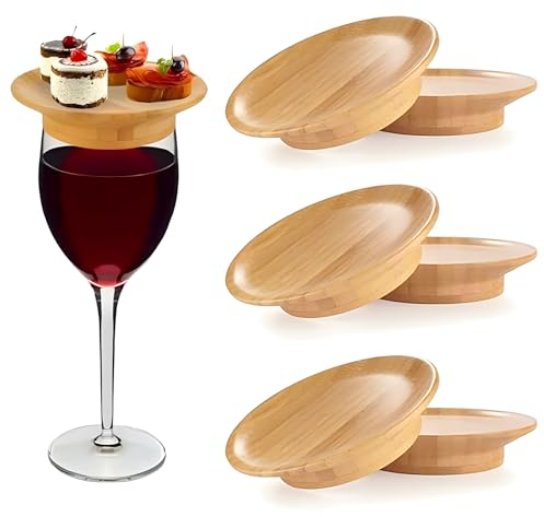HPiano 6 pièces Garniture de charcuterie en verre à vin,Topper de verre à vin en bois,Accessoires vin charcuterie,Assiette d'apéritif pour verre à vin, pour desserts, boissons et articles de fête