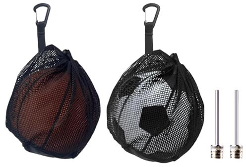 QTTRPCU 2 Stück Ballnetz 1 Ball, Ballsack mit Zwei Aufblasbare Düsen, Tragbare Basketball Rucksack