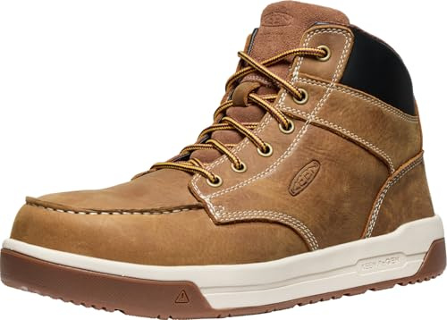 KEEN Utility Men's Gibson Mid Height Composite Toe Athletic Traction Durable Leather Work Boots, Belgian/Gum, 12 D