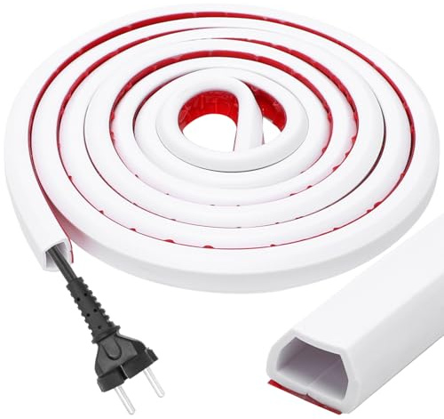LOMUG Canal de Cable Flexible con Cinta autoadhesiva 2 Metros/15 x 10 mm Cable Canaleta Cables Pared Adhesivo, Canales de Cable Semicirculares, Cables en el Suelo de la Pared, Blanco
