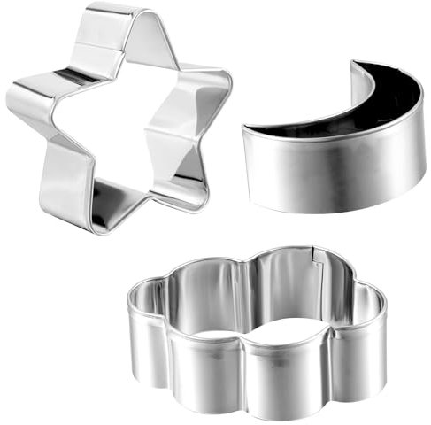 3 Pcs Star, Moon and Cloud Cookie Cutters Stainless Steel Metal Molds, Biscuit Cutters for Kitchen Baking Birthday Christmas Valentine's Day Small Cookie Cutter