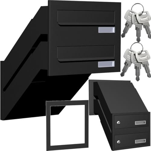 2 cassette postali a doppia apertura da parete per casa di appartamenti o ufficio, sistema di cassette postali da incasso per 2 case di famiglia, 2 scomparti con targhetta con nome