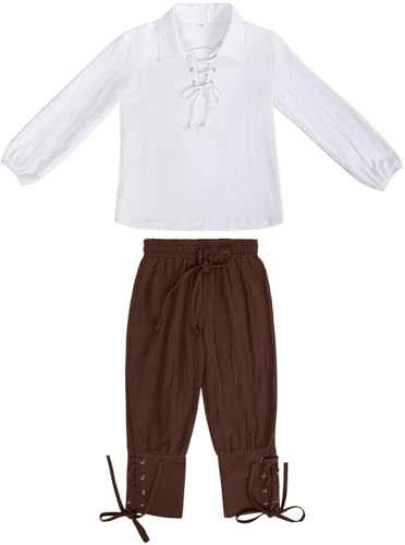 Generisch Ensemble médiéval pour garçon, chemise, pantalon de cheville, costume d'Halloween pour enfants, hauts et pantalons de jacobites écossais pour bébé