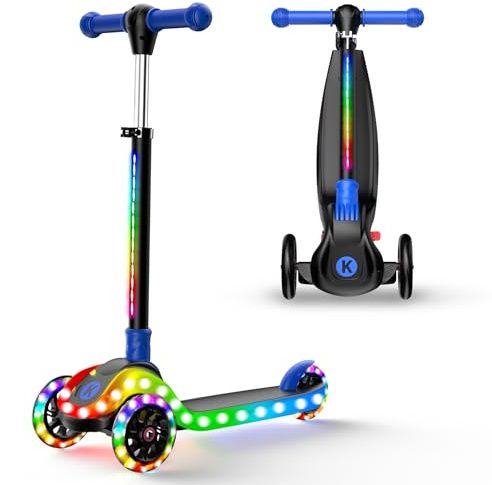Trottinette réglable 2 en 1, pour Les 3-12 Ans, avec Guidon à 5 Niveaux, siège Amovible, Roues LED, Pliable, Rose (Filles et garçons) et Noir.