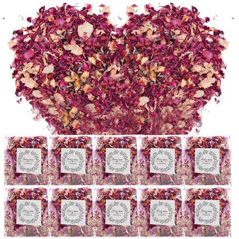 10 Paquets de Confettis de Pétales de Mariage Confettis de Mariage Biodegradables Petales de Rose Naturelles Décoration de Fête de Mariage Jetant de Fleurs Séchées Fête Célébrations Décoration