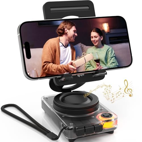 ANCwear Mobile Phone Stand with Wireless Bluetooth Speaker, Portable Desk Speaker with HD Sound, TF/microSD Card Slot, Compatible with iPhone/Galaxy, for Home & Outdoors, Gift for Men & Women