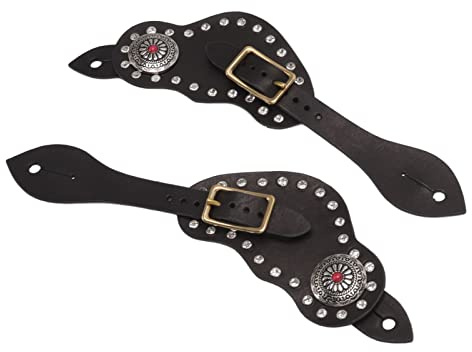 LUCKDANO Cowboy Spurs for 1Pair Spur Strap Leather Rhinestone Western Vintage Style Horse Riding Protective Equipment for Outdoor Black