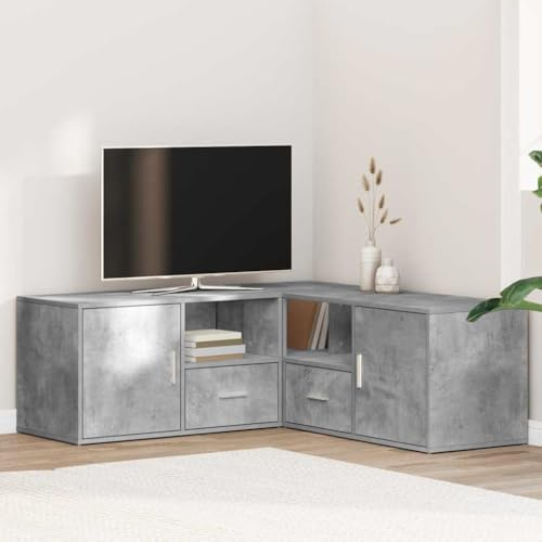Augerqir Étagère d'angle en bois gris béton 200 x 40 x 45 cm, armoire polyvalente avec 2 possibilités de montage, armoire de rangement pour salon, armoire de ménage avec beaucoup d'espace de rangement