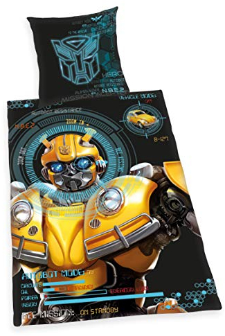 Herding Bettwäsche Transformers Bumblebee, Kopfkissenbezug 80x80cm, Bettbezug 135x200cm, Renforcé, mit Qualitätsreißverschluss