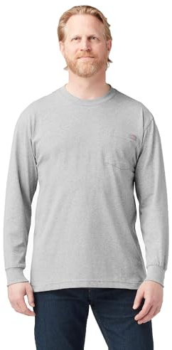 Dickies, Men's, Heavyweight LS Pocket TEE Relaxed, Heather Grey, XL