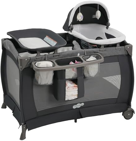 Pamo Babe Pack and Play 4 in 1 Playard Portable Playard Foldable Playpen for Baby and Toddler Portable Crib Mattress Diaper Changer for Newborn (Grey)