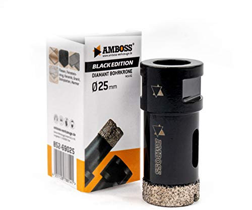 Amboss - Corona de perforación de diamante de 25 mm (M14) para amoladora angular, adecuada para gres porcelánico, azulejos duros, granito, etc.