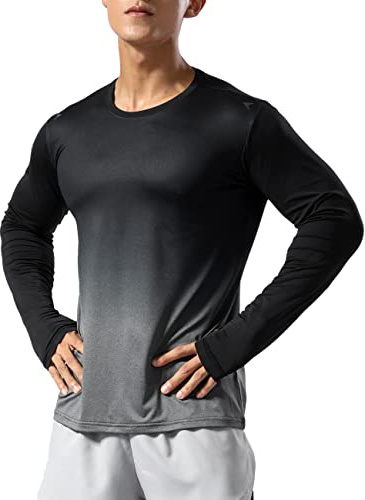 Muscle Alive Uomo Magliette da Corsa Sport Manica Lunga Fitness Bodybuilding T-Shirts Asciutto Superiore Felpe Grigio sfumato M