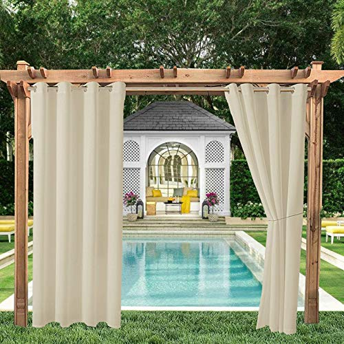 OKYUK Outdoor Vorhänge Wasserdicht, Outdoor Verdunkelungsvorhang mit Ösen, Wasserdicht Sichtschutz Sonnenschutz für Balkon Terrasse Veranda Pergola Gartenlaube 132 * 238cm(Beige, 1 Stück)