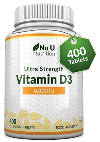 Vitamin D3 4000 IU - 400 Vegetarian Tablets - 13 Month Supply - High Strength 100 mcg Vitamin D - Immune System, Bone and Muscle Function Support - Made in The UK - Nu U Nutrition