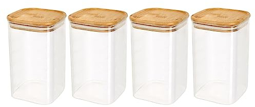 Schramm® 4 eller 5 stycken förvaringsburkar i fyrkant med bambulock i 6 olika storlekar förvaringsburkar lufttät förvaringsburk förvaringsburk förvaringsburk, Storlek:1200 ml