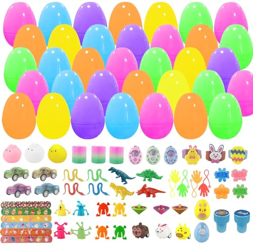 Jsdoin 48PCS Easter Eggs Hunt Kit, Kinder Surprise Egg with Novelty Toys Colorful Eggs Easter Blind Box Toys for Easter Party Favors Hunt Games Easter Gifts for Kids Basket Stuffers Fillers, Pink