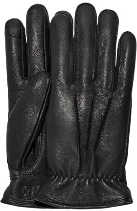 UGG Men's 3 Point Genuine Leather Gloves with Microfur Lining and Conductive Fingertips, Black, Extra Large
