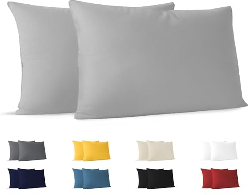 Dreamzie Federe 50x80 (Set di 2) - Grigio - Federe Cuscino 50x80 cm - 100% Jersey di Cotone - Federa da Cuscino - Copri Cuscino per Letto - Fodera Protezione per Cuscino