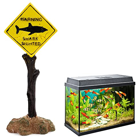 Aquarium Deko,Harz Hai-Warnschild Lustig Fish Tank Ornament Dekoration Aquarium Zubehoer Aquarien Landschaft für Unterwasser Dekoration,Aquarium,Fischteich(Gelb)