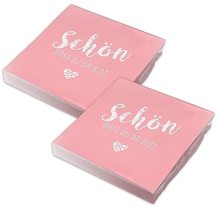itenga Servietten Schön dass du da bist 30 x 30cm 3-lagig 40 Stück für Kommunion Konfirmation Hochzeit Taufe und andere Feiern (rosa)