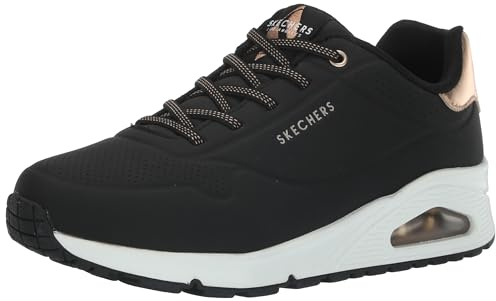 Skechers Women's UNO Shimmer Away Sneaker, Black/White, 5.5 UK