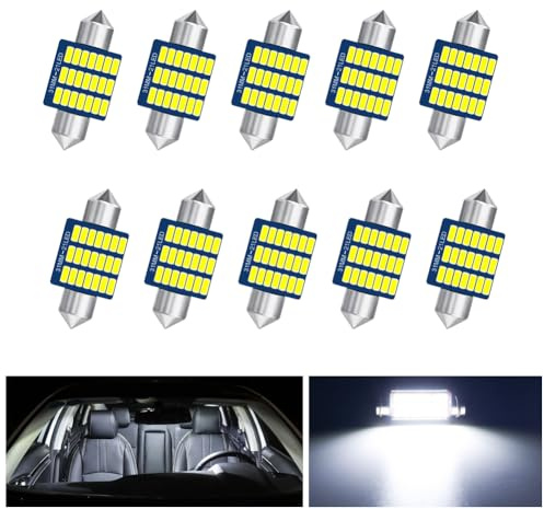 BIHEE Innenbeleuchtung 10 Stück Auto Innen Beleuchtung, 31MM 21MSD 12V Weiß Licht Plug and Play Auto-Innenbeleuchtung