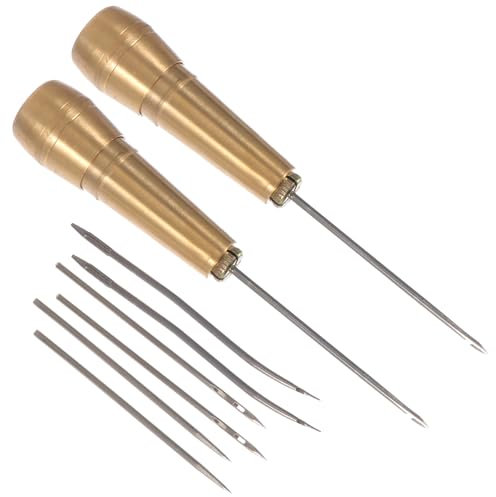 STOBOK Set Attrezzi Riparazione Scarpe Con Punteruoli in Ottone 5.3 Pollici Strumenti Per Cucire Pelle Fai Da Te Con Manico Ergonomico E Ganci Sostituibili Per Lavori Di Calzolaio