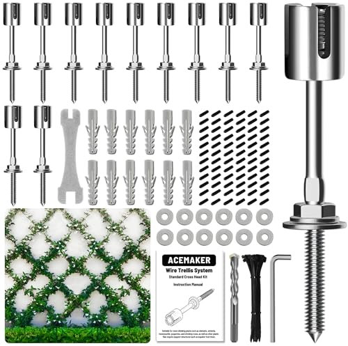 Acemaker Drahtspalier für Kletterpflanzen im Freien, 12-teiliges Wanddrahtspalier-Set, T316 Edelstahl-Wandspalier-Set, Spalier-Kabelspalier-System (nur Naben, ohne Kabel)