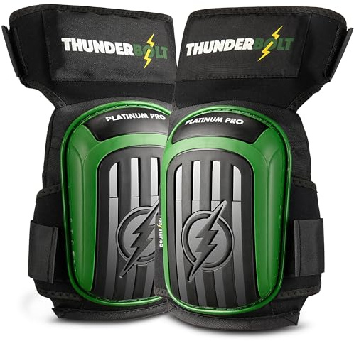 Thunderbolt Knee Pads for Men for Construction Gardening Flooring Roofing Heavy Duty Comfortable Double Gel Thick Foam Cushion with Adjustable Non-Slip Straps Professional Grade