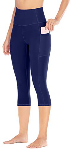 Ewedoos Cropped Gym Leggings with Pockets Capri Yoga Pants for Women High Waisted 3/4 Leggings for Workout Sport Exercise