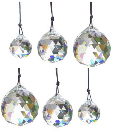 Naisfei Lot de 6 attrape-soleil en cristal à suspendre - 20/30/40 mm - Décoration de fenêtre - Cristal arc-en-ciel - Prisme - Décoration de fenêtre - Artisanat