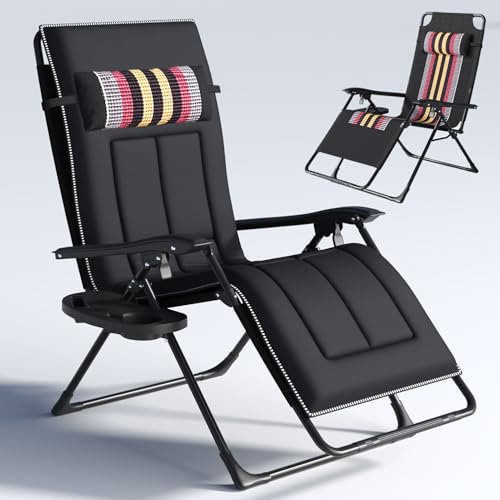 Cozykimo Liegestuhl Klappbar, Sonnenliege Wetterfest Gartenliege, Sonnenliege Klappbar Garten Liegestuhl Auflage Relaxliege Outdoor 150kg Belastbar mit GeträNkehalter (Black)