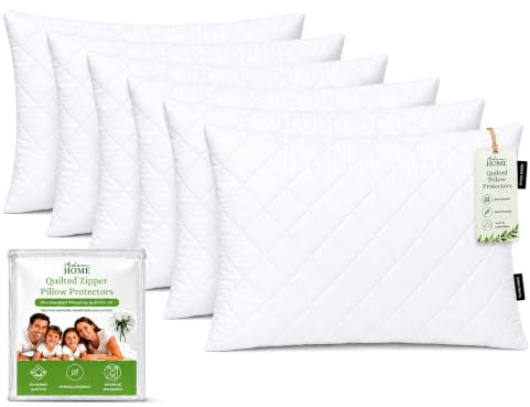 Adam Home Quilted Pillow Protectors 6 Pack (50 x 75 CM) - Soft Poly Cotton Zippered Pillow Cases – Durable, Breathable & Comfortable