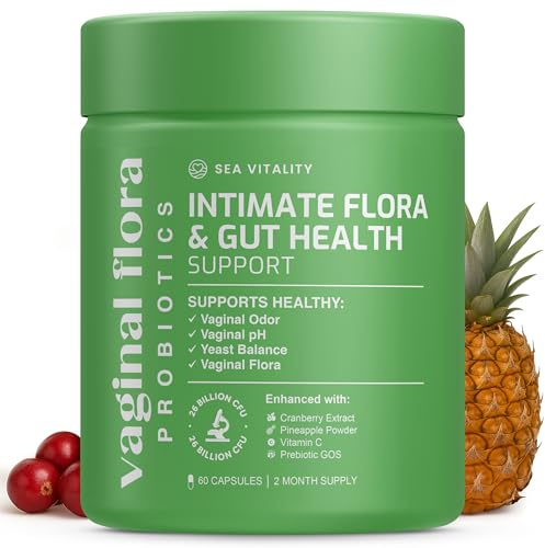 Vaginal Probiotics for Women - 26 Billion CFU with Prebiotics, Pineapple & Cranberry - Support Vaginal pH Balance, Yeast, Odour, Gut & Intimate Flora - Women’s Probiotic Supplement - 60 Capsules