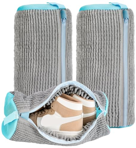 2 Pièces Sac Lavage Chaussures Machine à Laver, Réutilisables - Nettoyage à 360° avec Fermeture Éclair Cachée, Sac Chaussure Machine a Laver pour Baskets, Chaussures de Tennis et Chaussures (Gris)