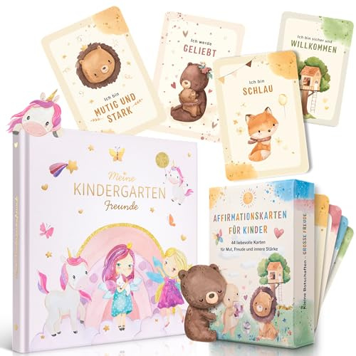 EULENTALER Förskoleset I Vänskapsbok enhörning & 44 Affirmationskort för barn I designad av utbildare I presentset dagis I starkt mod, mindfulness och självförtroende