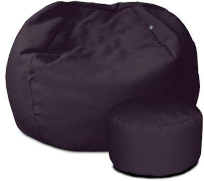 rucomfy Beanbags Small Kids Indoor/Outdoor Bean Bag. Children's Outside Garden Chair. Pre-Filled Water Resistant & Durable. 50cm x 65cm (Purple, With Footstool)